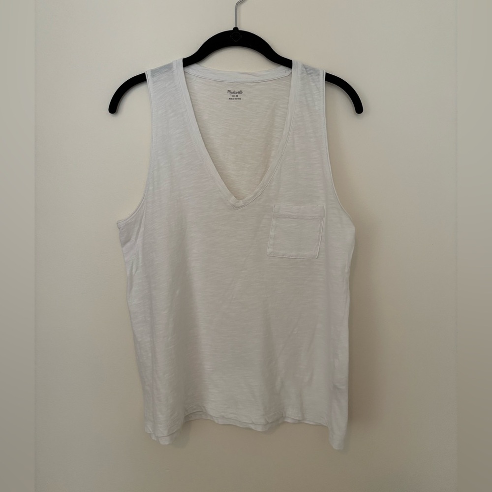 Madewell White V-Neck Tank with Pocket